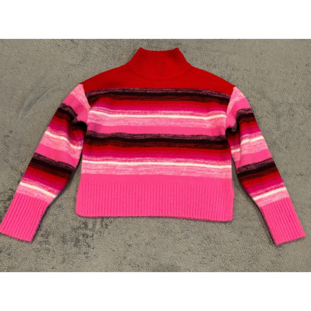 Nine West Sweater Womens XS Pink Striped Mock Neck Long Sleeve Pullover Knit